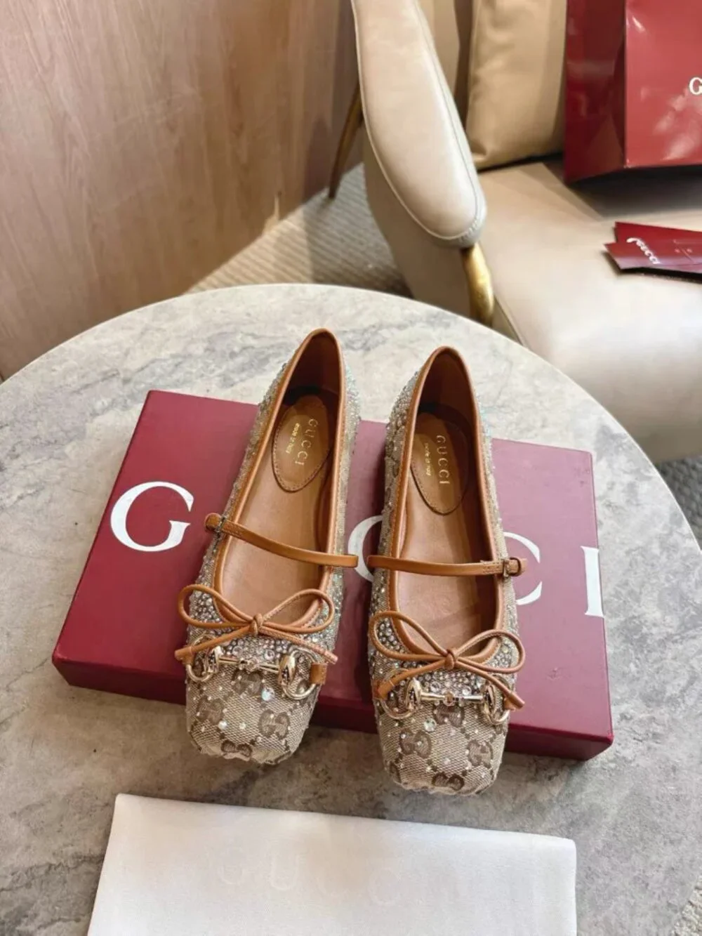 Gucci GG Crystal Mary Jane Ballet Flats